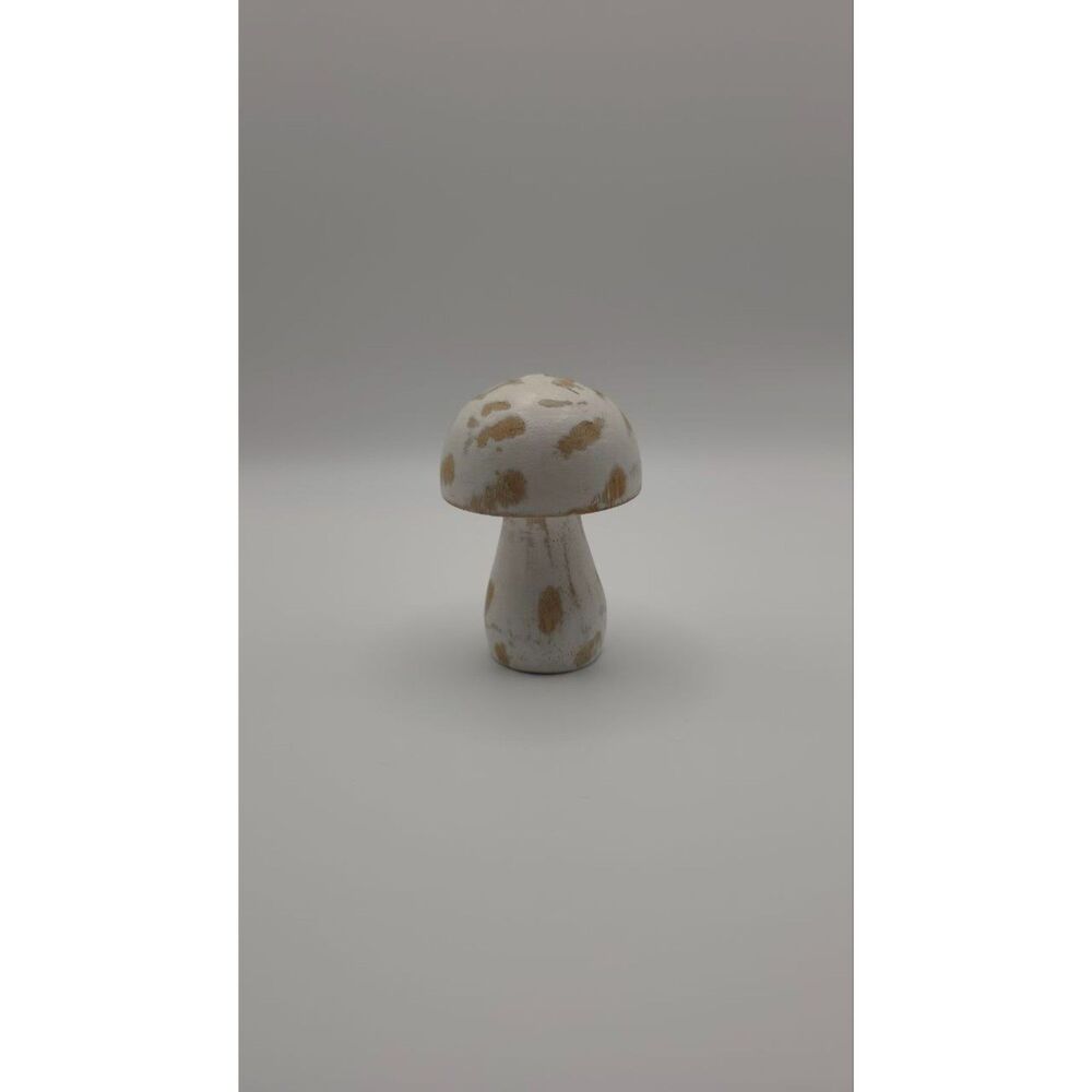 Hand Carved Wooden Mushroom Figurine Cream Tan Spotted Rustic Decor